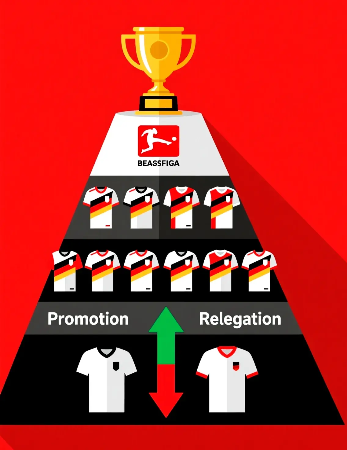 Bundesliga league structure showing 18 teams format with promotion and relegation system