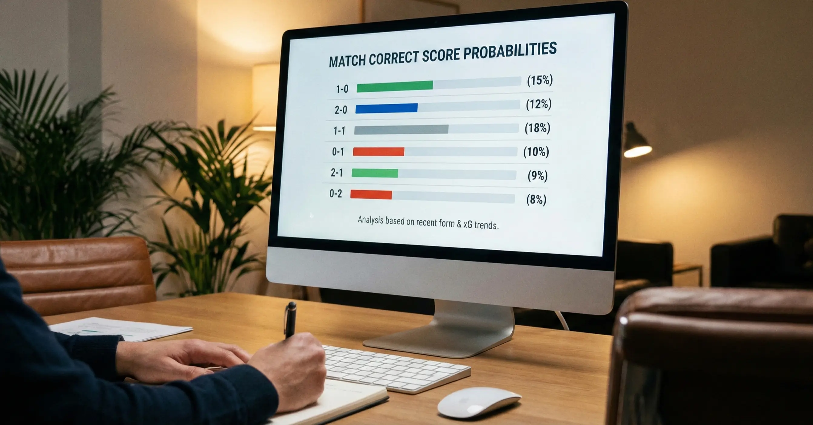 Football tactical analysis showing predicted scoreline outcomes on display board