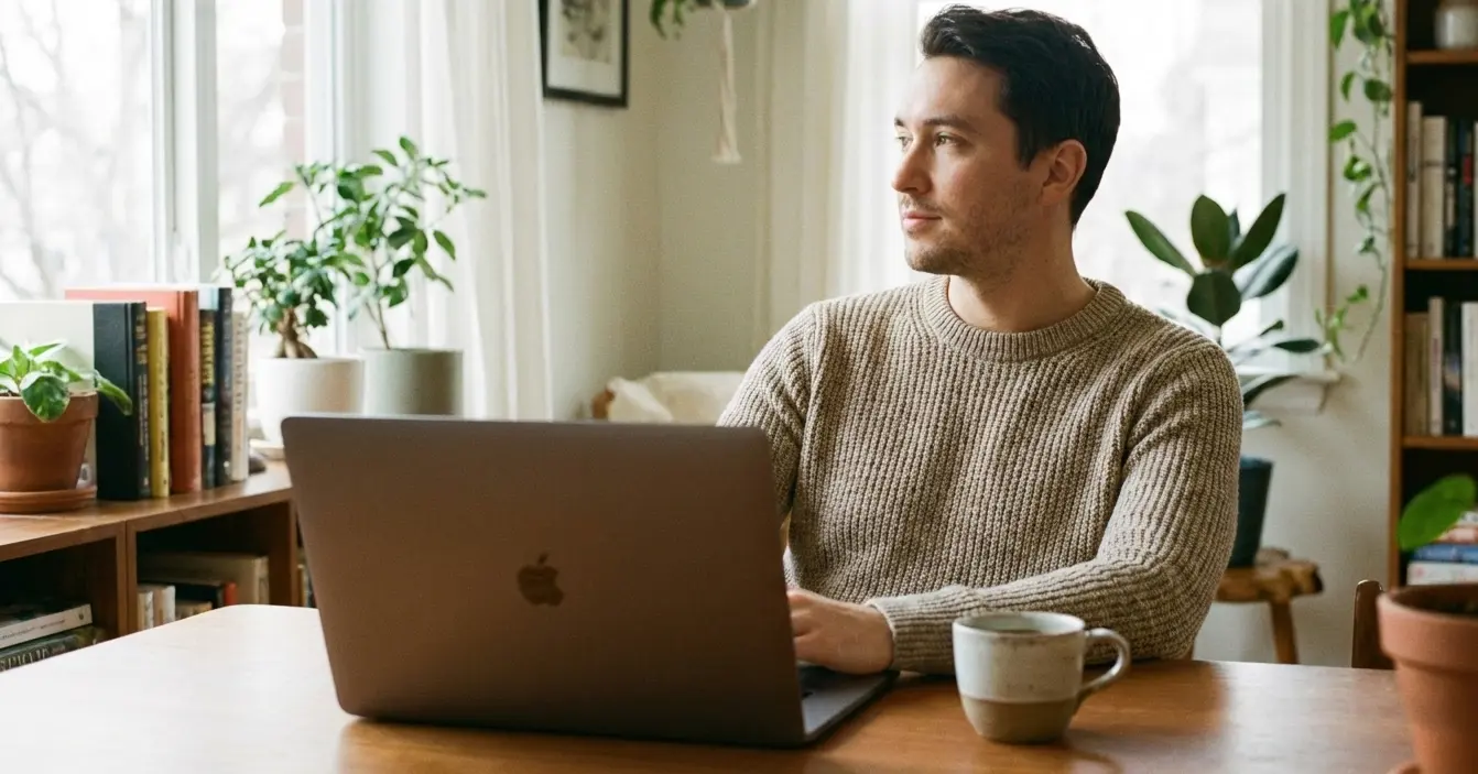 Person taking break from betting with closed laptop showing disciplined approach